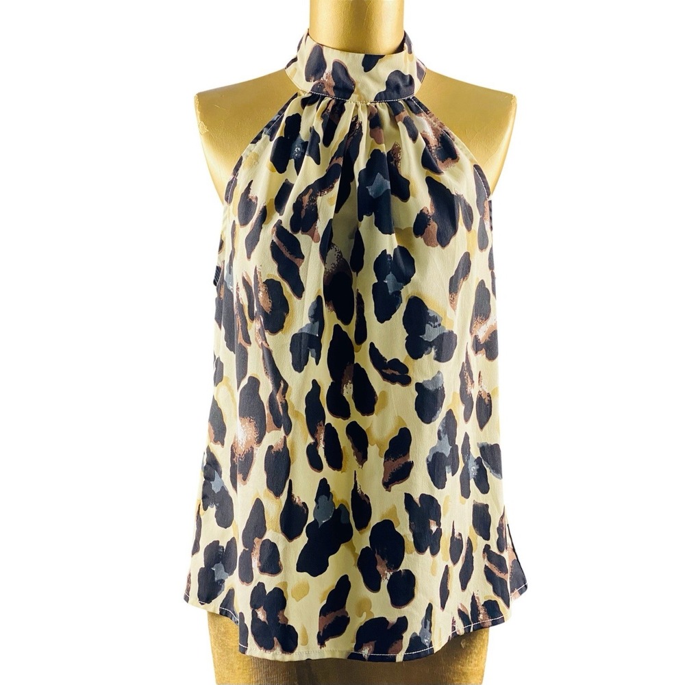 Women's Sleeveless Animal Print Halter Top Blouse Flowy Sexy Feminine Medium